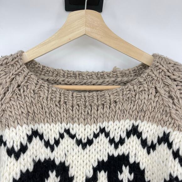 Black Weirdos | Yin Yang Sweater Oatmeal Hand Knit Intarsia Chunky Crew Neck M - Picture 6 of 15